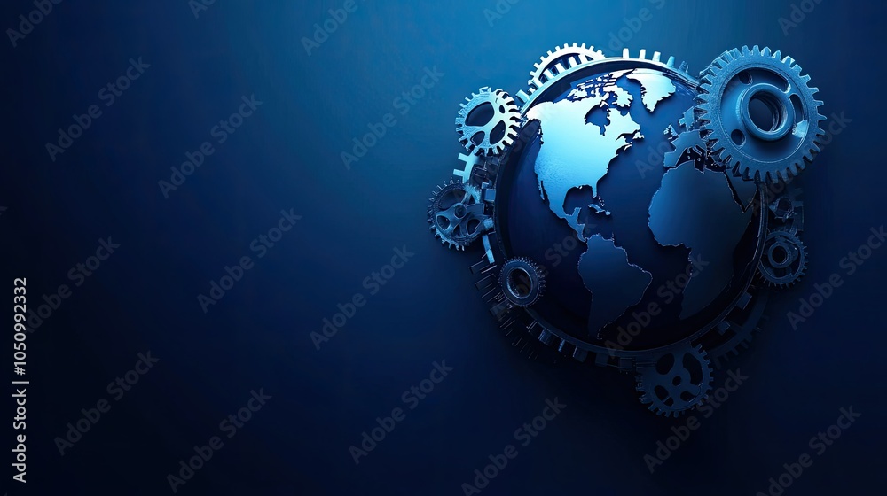 Obraz premium Abstract futuristic globe cogs technology background concept.Speed movement pattern and motion blur over dark blue background