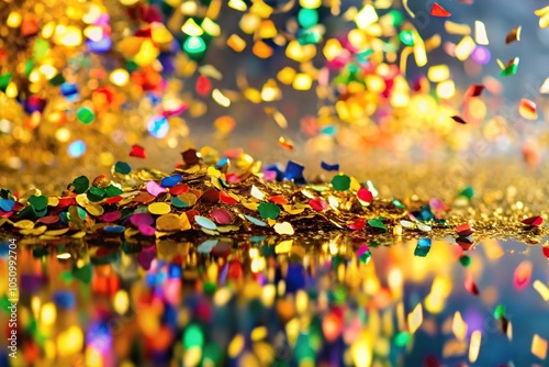 Vibrant confetti background reflected on the surface