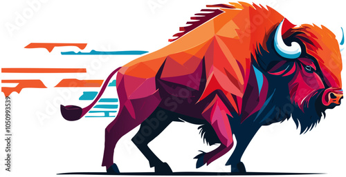 Majestic American Bison Bold Lines Bold Colors Dynamic Movement Vector