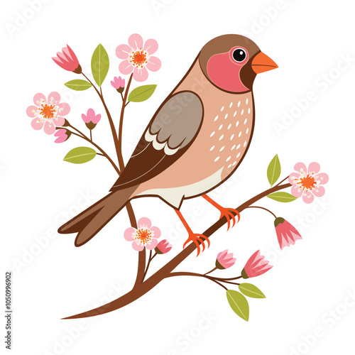 delicate finch on a branch with budding flowers