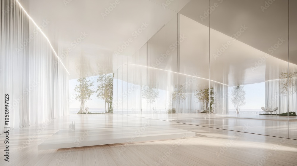 Fototapeta premium Minimalist Interior with Natural Light and Scenic View