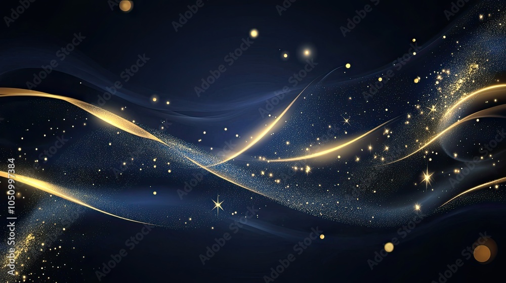 Obraz premium Luxury dark blue background with gold line curved and lighting effect sparkle
