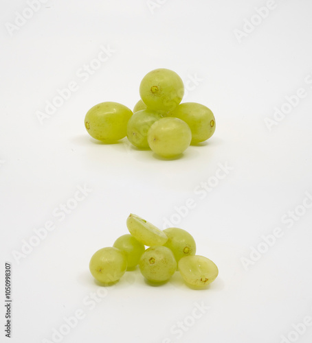 Fresh Green Grapes on White Background