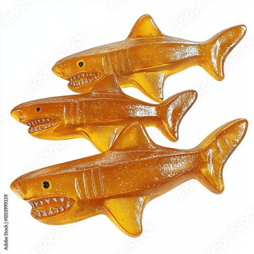 Gummy sharks in various sizes, white isolate background. photo