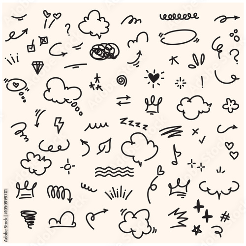 Hand drawn elements With illustration style doodle and line art