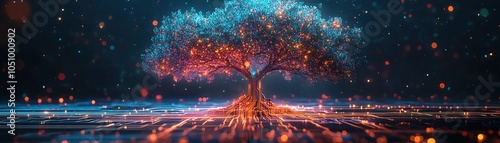 Wallpaper Mural A vibrant digital tree grows from a glowing circuit board, blending nature and technology Torontodigital.ca