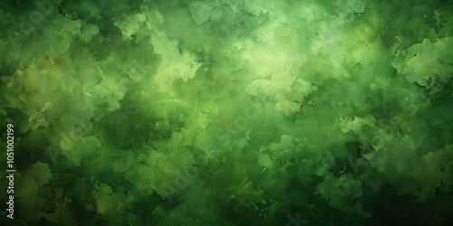 Abstract Green Watercolor Background with a Subtle Gradient and Randomly Spattered Paint