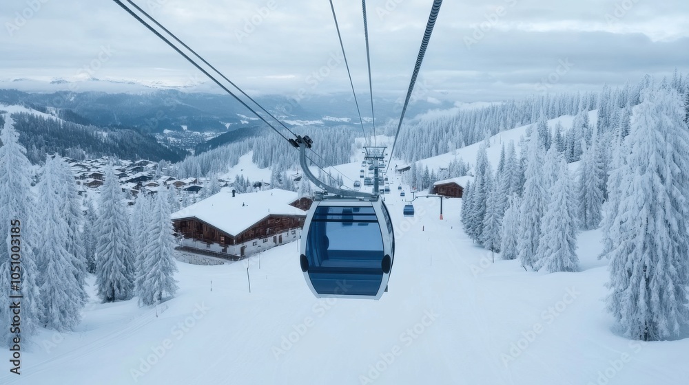 Scenic Cable Car Journey Through Snowy Alpine Village Scenic Cable Car Journey Through Snowy Alpine Village