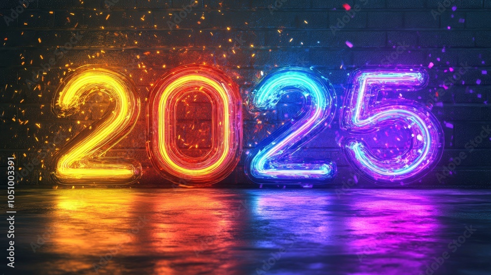 numbers 2025 on New Year bright background, neon style , ai numbers 2025 on New Year bright background, neon style , ai