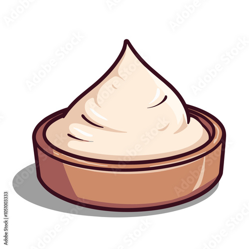 Vector illustration of whipped cream in bowl, soft dessert topping