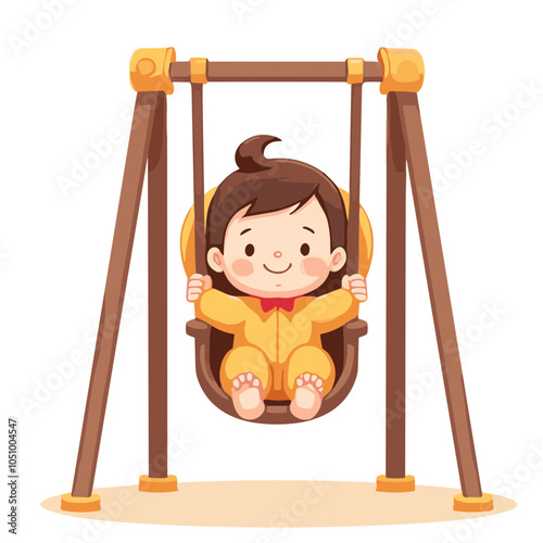 Vector illustration of happy child on swing