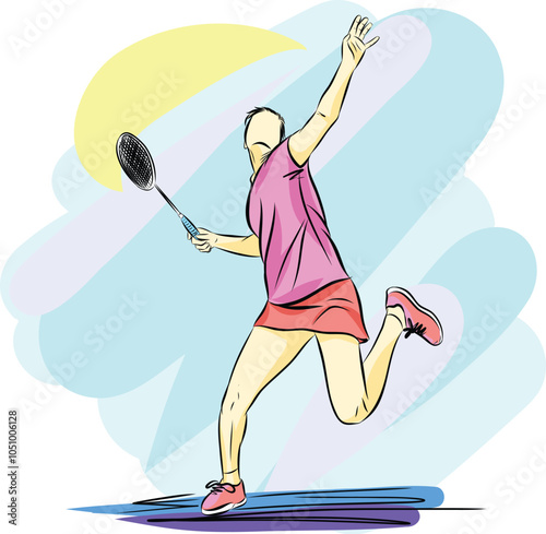 illustration of woman playing badminton