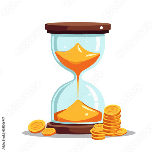 Hourglass with falling coins, vector illustration