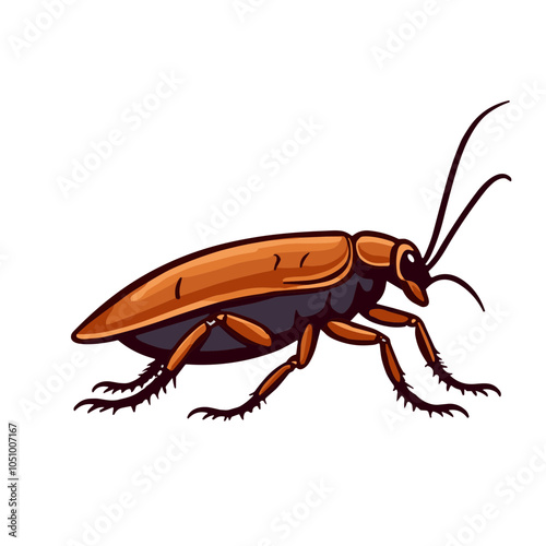 Brown cockroach side view, vector illustration