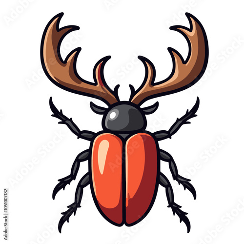 Stag beetle with antlers, vector illustration
