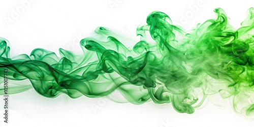 Vibrant green smoke on white background macro