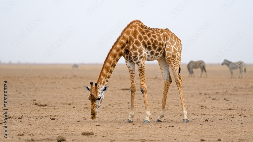 Obraz premium Giraffe Bending Down to Drink Water at Waterhole