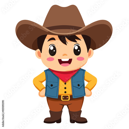 Happy cowboy kid character, vector illustration