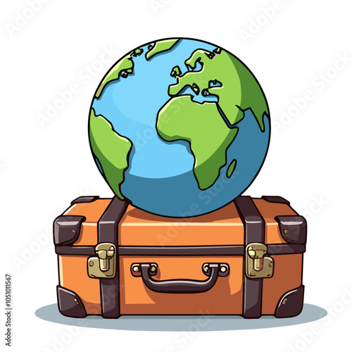 Travel suitcase with globe concept, vector illustration