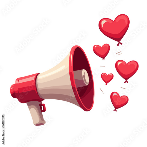 Heart balloons megaphone design, vector illustration