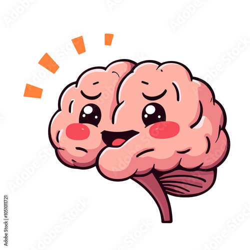 Vector cute confused brain character, kawaii style emotional expression