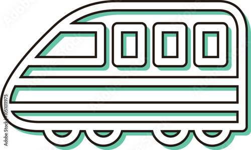 カラーシャドウ乗り物アイコンイラスト　高速電車