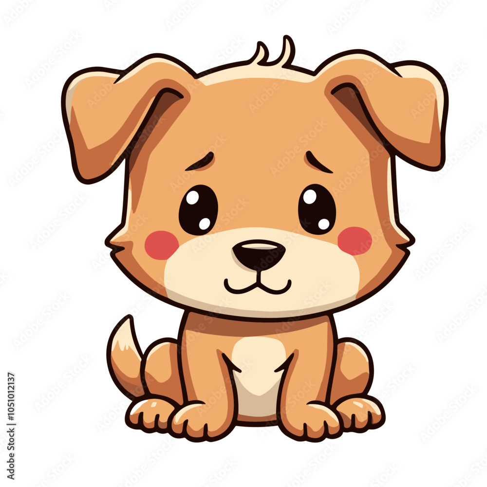 Fototapeta premium Sitting puppy with gentle expression, cute vector illustration