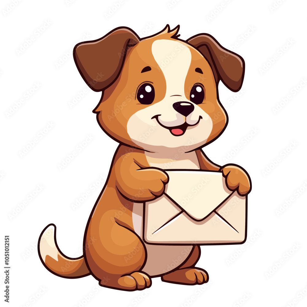 Fototapeta premium Puppy delivering envelope, mail service vector illustration