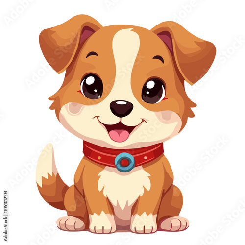 Happy puppy wearing collar, friendly pet vector illustration