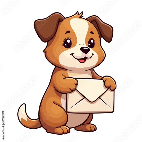 Puppy delivering envelope, mail service vector illustration