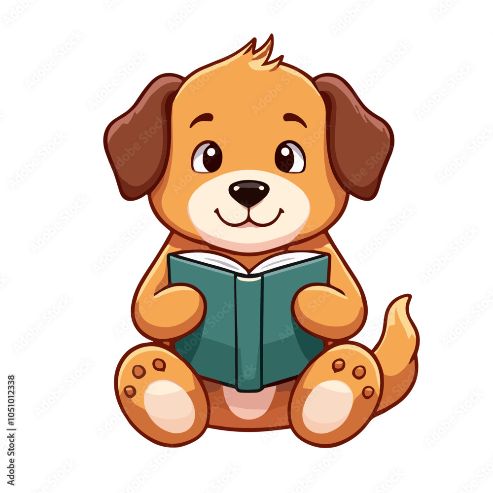 Fototapeta premium Charming Dog Reading Book Vector Art