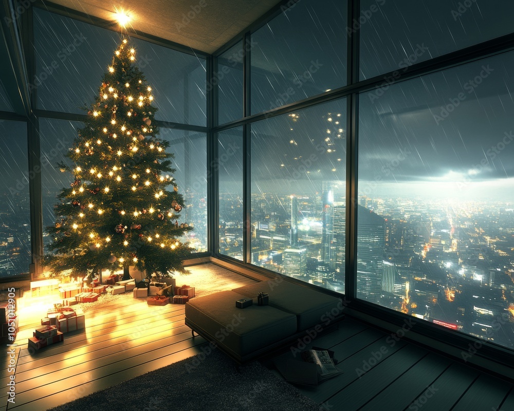 Curated visual reference: Picture Idea: Christmas Party In A Luxury Penthouse Large Modern Tree With