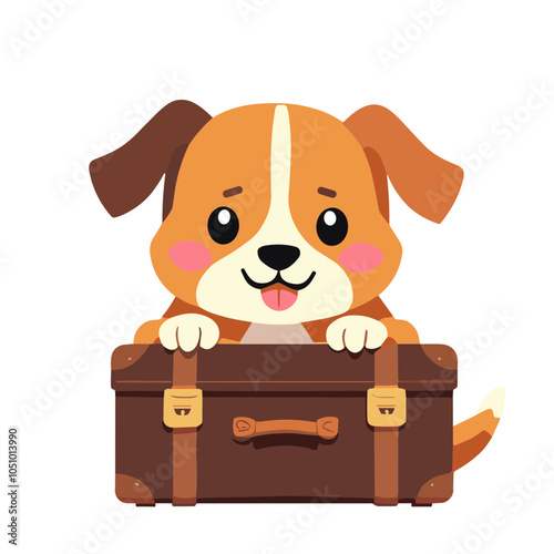 Playful Puppy with Vintage Suitcase Art