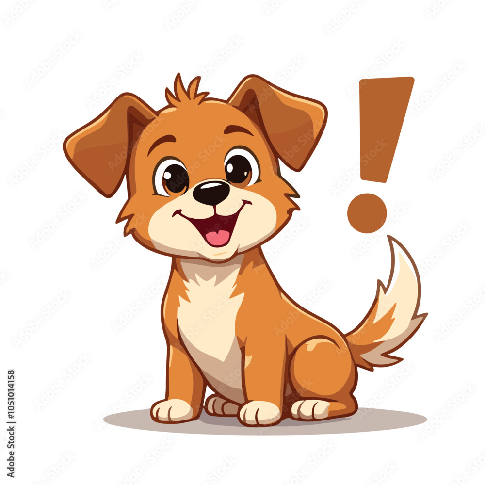 Obraz premium Joyful Cartoon Dog with Exclamation Mark Against 