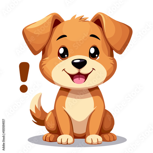 Cheerful Cartoon Dog with Exclamation Mark Against  