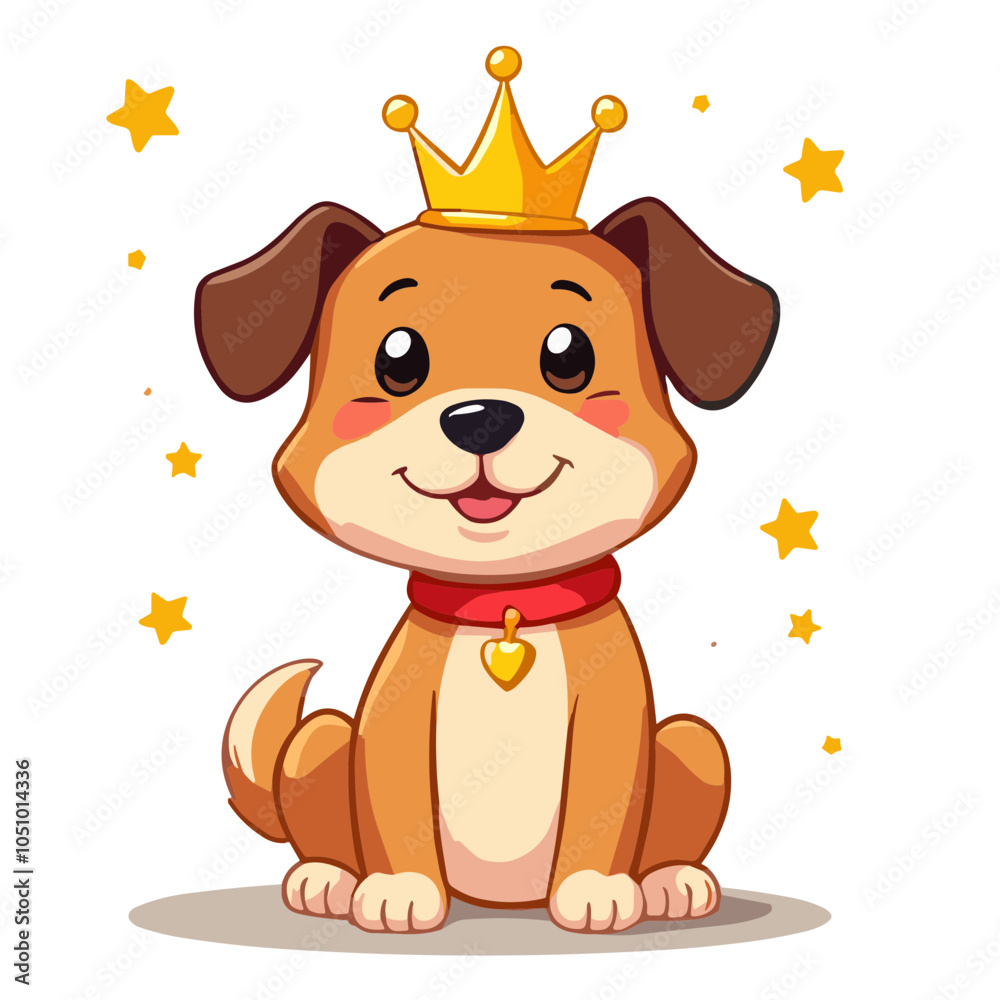 Fototapeta premium Cute Cartoon Dog Wearing a Crown with Happy Mood 