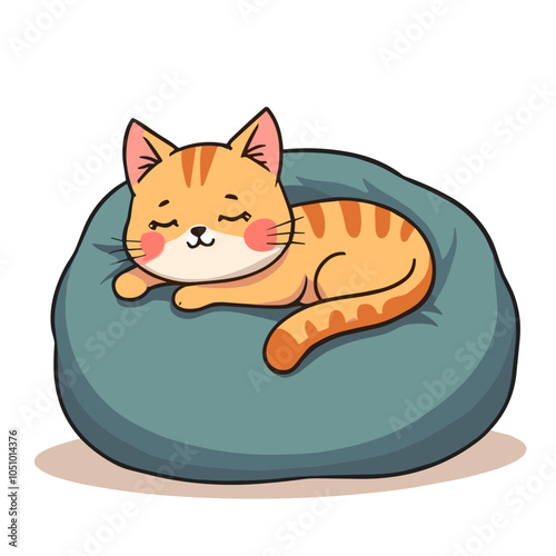 Peaceful Cartoon Cat Sleeping on a Pillow in Tranquility  
