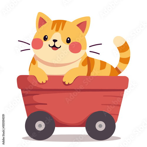 Illustration of Playful Cat in a Wagon