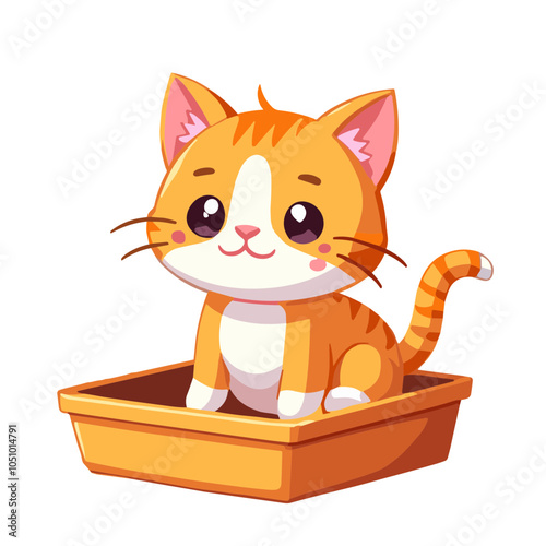 Cartoon Cat Playfully in a Litter Box Vector Drawing