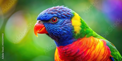Vibrant lorikeet with rainbow colors in forced perspective
