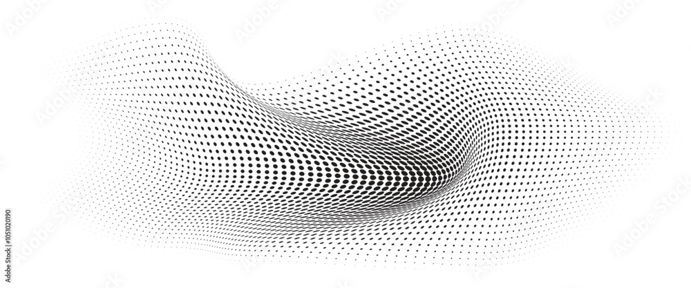 Flowing Dot Wave halftone gradient pattern on transparent background	
