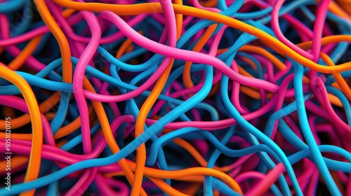 Wallpaper Mural A vibrant, abstract close-up of intertwining colorful strands, showcasing bright pink, blue, and orange hues in a tangled design. Torontodigital.ca