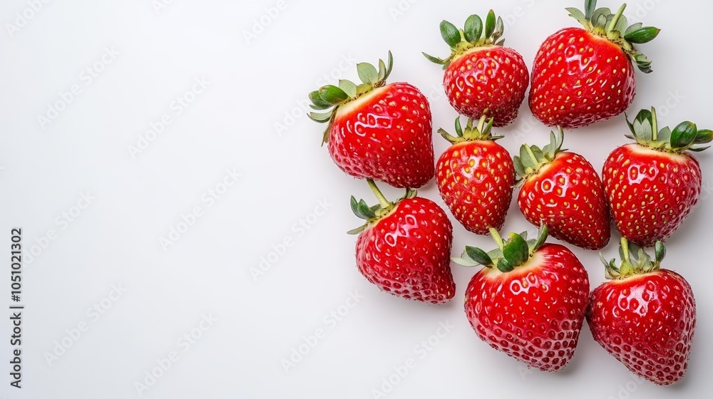 Bright strawberries against a white background, a burst of summer sweetness, perfect for fresh food promotions Bright strawberries against a white background, a burst of summer sweetness, perfect for fresh food promotions