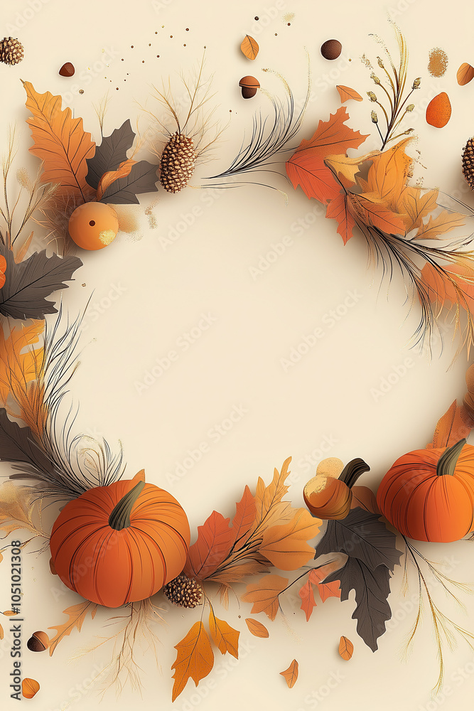Fototapeta premium Digital art - Happy thanksgiving card with pumpkins and leaves