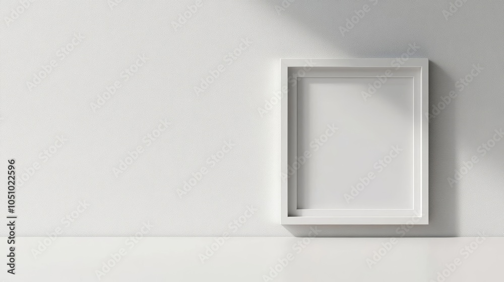 Clean white square picture frame on a plain white surface, minimalist style, subtle shadow details, sleek and modern design, perfect for artwork display Clean white square picture frame on a plain white surface, minimalist style, subtle shadow details, sleek and modern design, perfect for artwork display