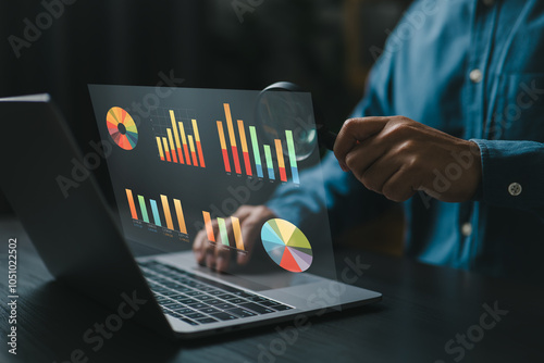 Analyzing data trends with cutting-edge visual tools to drive business insights. Exploring key performance metrics through interactive charts and graphs. photo