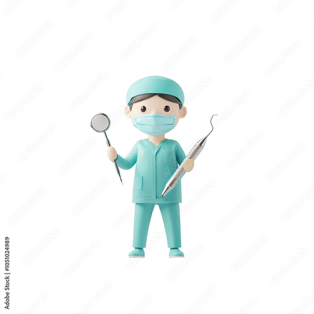 A Cheerful, Animated Dentist Ready to Provide Care with Tools in Hand, Illustrating Professionalism and Compassion in a Dental Treatment Setting A Cheerful, Animated Dentist Ready to Provide Care with Tools in Hand, Illustrating Professionalism and Compassion in a Dental Treatment Setting