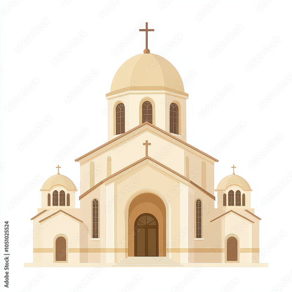 Illustration of a classical church with domed roof and crosses Illustration of a classical church with domed roof and crosses