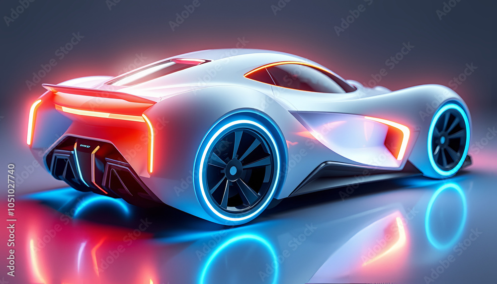 Fototapeta premium Futuristic 3D toy car with LED lights and sleek design, suitable for young fans of sci-fi.