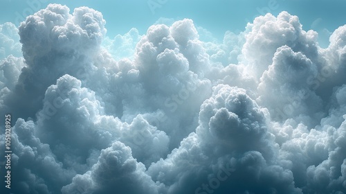 A vast expanse of fluffy white cumulus clouds against a blue sky